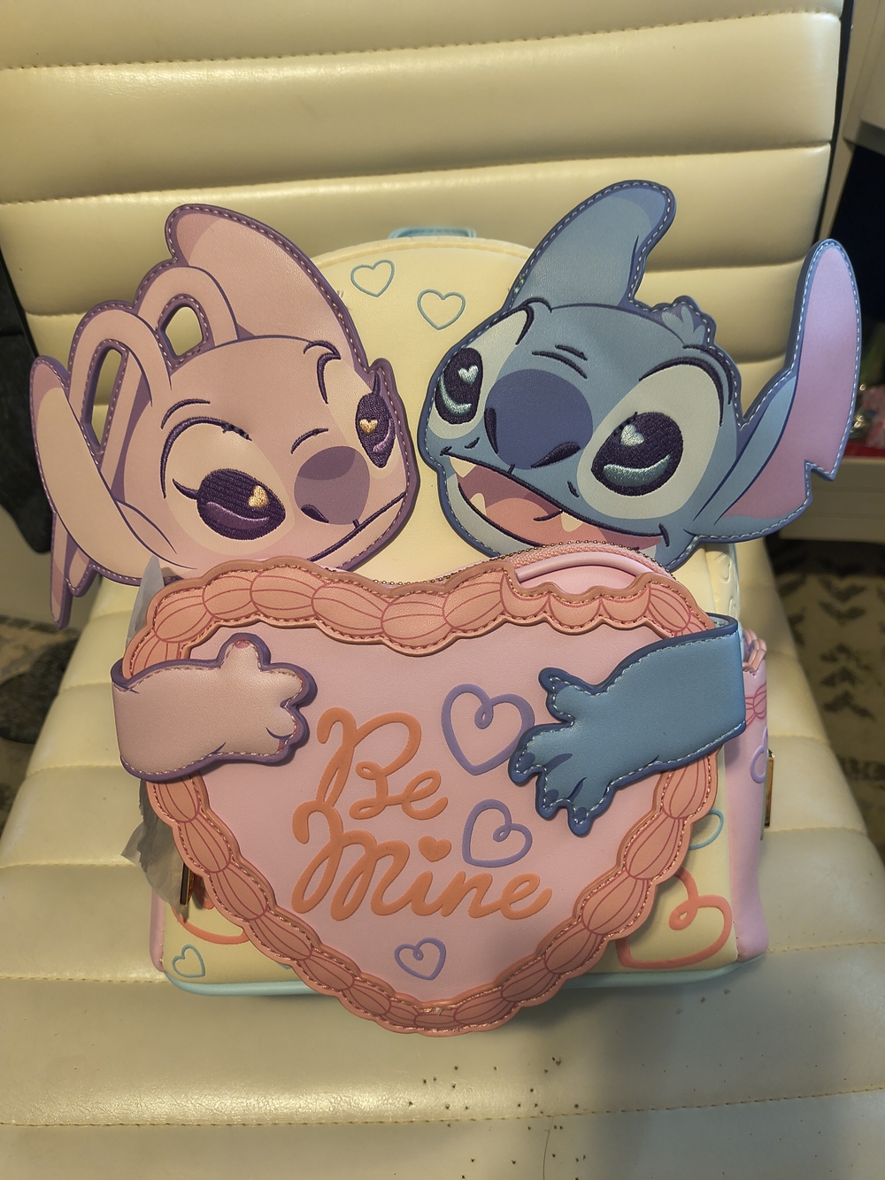 Stitch & Angel Heart Bag - 'Be Mine' Pink/Blue